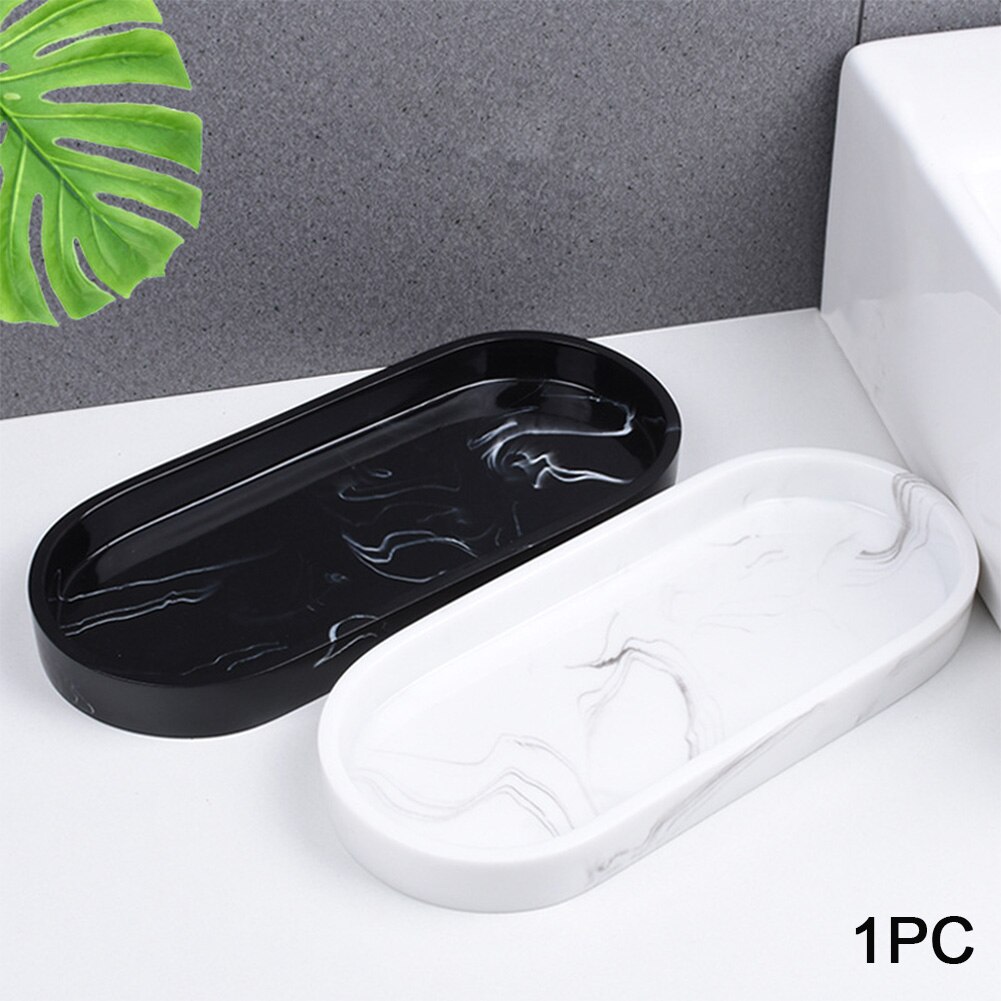 Bandeja para baño, organizador de maquillaje práctico, soporte de toalla para cepillo de dientes de resina para Hotel y hogar con de mármol Rectangular