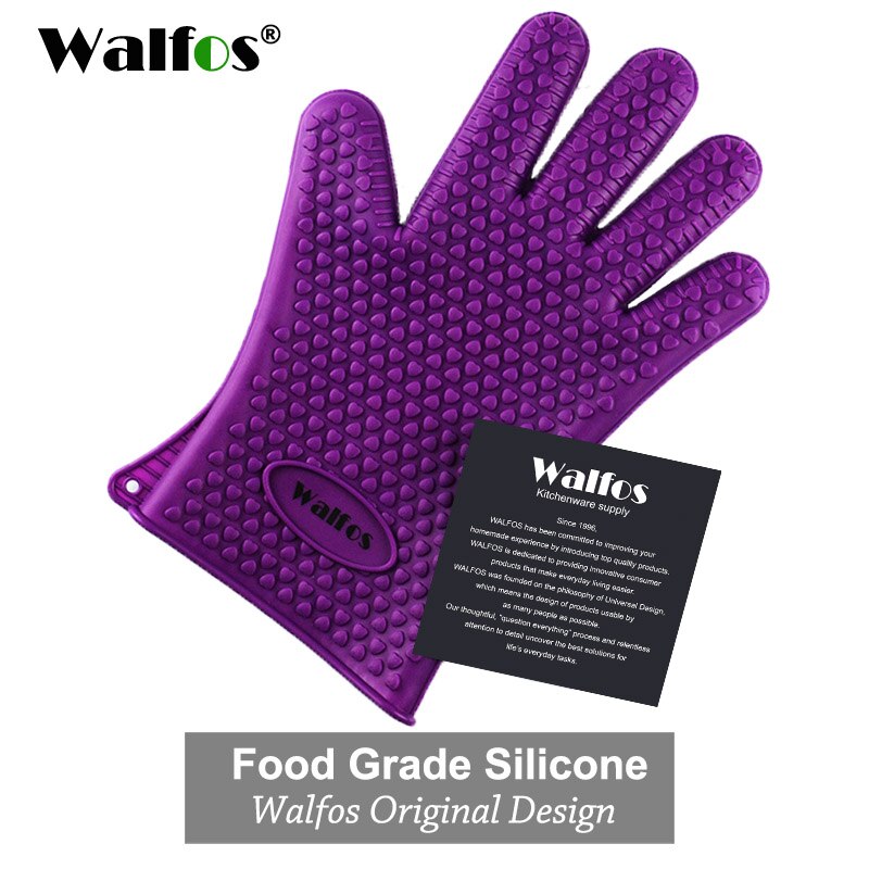Walfos Silicone Oven Kitchen Glove Heat Resistant Thick Cooking BBQ Grill Glove Oven Mitts Kitchen Gadgets Kitchen Accessories: 1 pcs purple