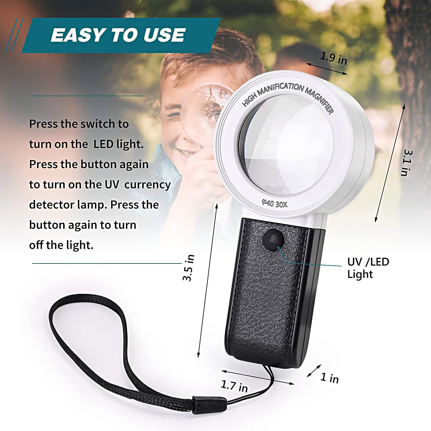 30X Vergrootglas Met LED UV Licht Professionele Duel Layer Optische Bril Lens Handheld Vergrootglas Sieraden Loep voor Senior