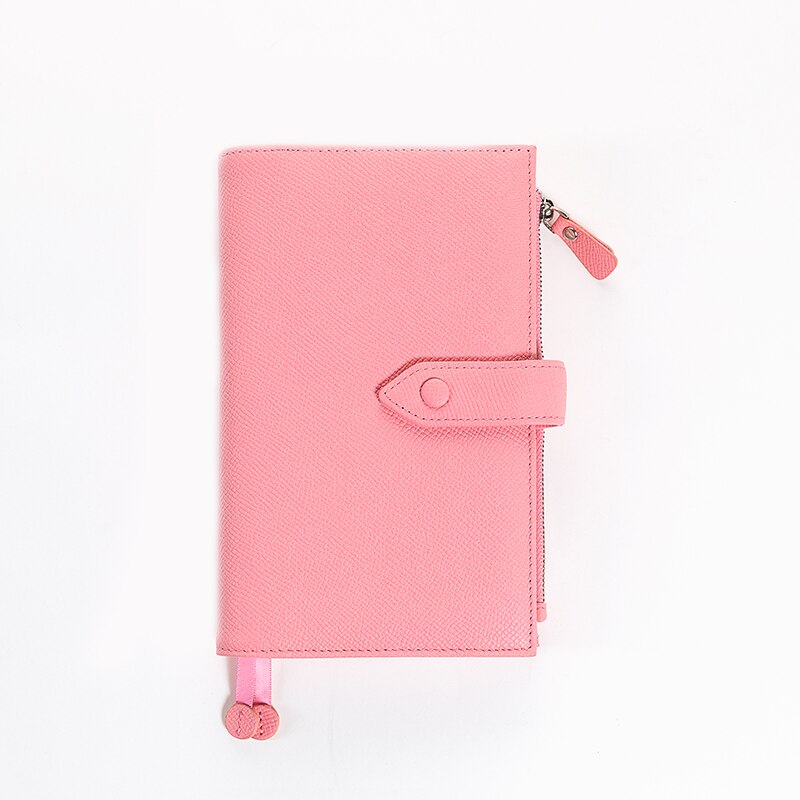 Amnery Lederen Notebook Cover, A6 Slanke Hervulbare Met Pen Lus En Kaartsleuven: Roze