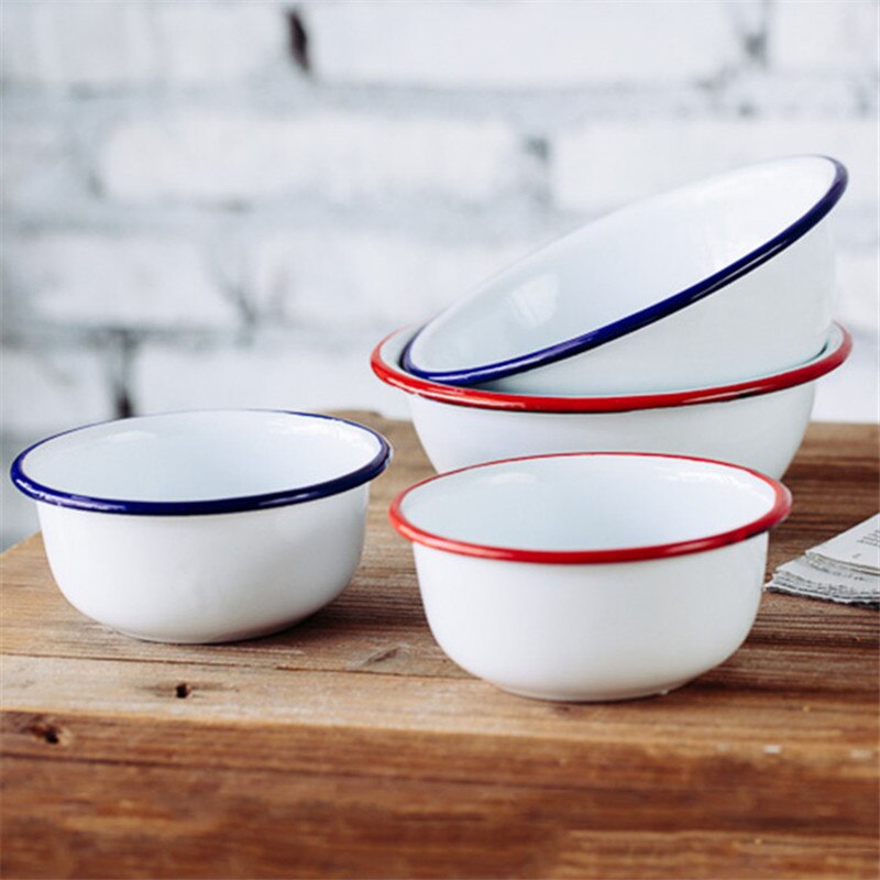 Japanese Ceramic Red and Blue Edge Enamel Bowl Household Large Rice Bowl Soup Noodle Dessert Bowl Kitchen Tableware