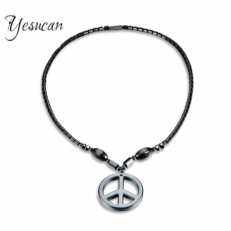 Yesucan-Colgante con el signo de la paz para hombre y mujer, cadena con cuentas, estilo Hippie, bohemio, Tribal