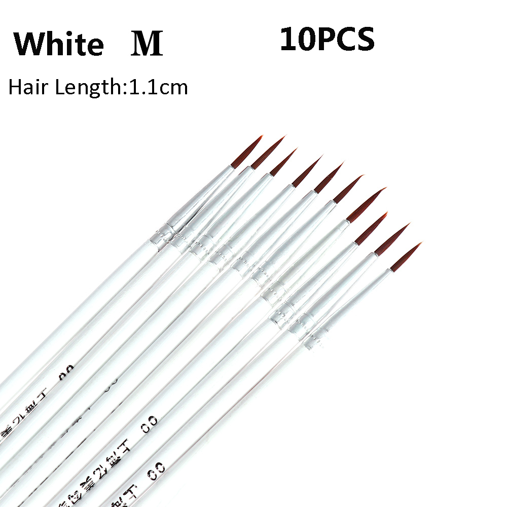 10PCS Acryl Holz Hand Gemalt Dünne Malerei Pinsel Feine Nylon Haar Haken Linie Stift Zeichnung Kunst Liefert Rot/ schwarz/Weiß Stift: White M