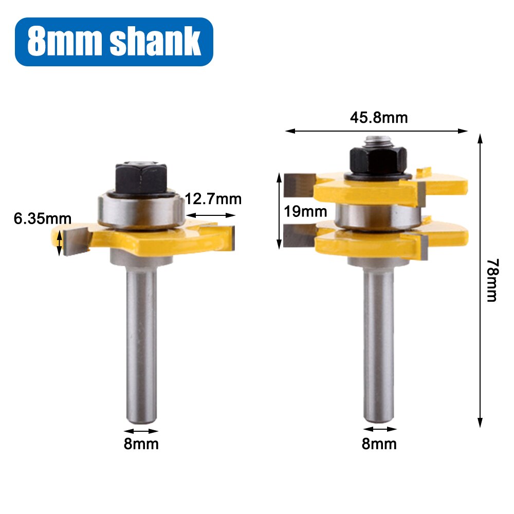 Dizainlife 2 Pcs 6/8Mm Schacht Hout Frees Frees Set Tong & Groef Gezamenlijke Montage T-Slot Frees Houtbewerking: 8mm Shank