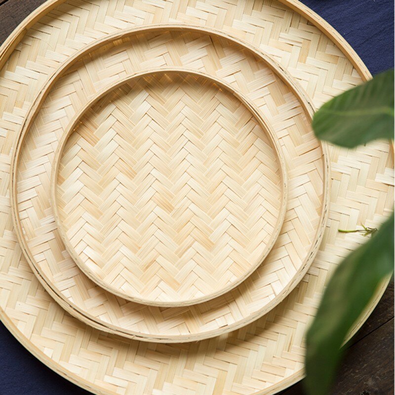 Hand-woven DIY Kitchen Storage Bamboo Sieve Decorative Fruit Bread Basket Hand-painted Bamboo Raft Round Dust