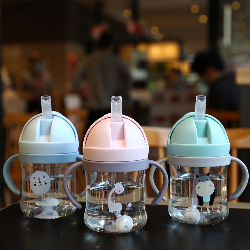 Biberons pour bébé, gobelet d&#39;alimentation avec boule de gravité en paille, gros calibre, pour enfants, pour boire du lait et de l&#39;eau, bouteille à double usage