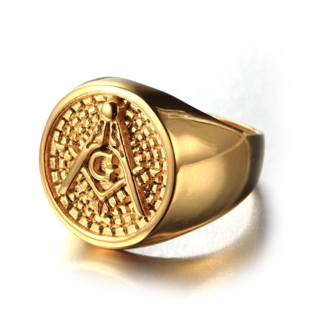 Vrijmetselarij Gratis Mason Symbool Gold Tone Heren 316L Rvs Vrijmetselaars Ring