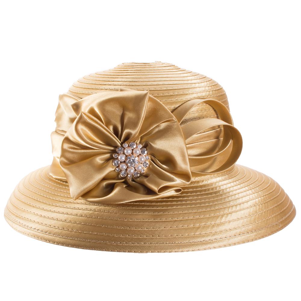Lawliet Womens Crystal Satin Ribbon Dressy Church Couture Bridal Kentucky Derby Hat A585: Gold