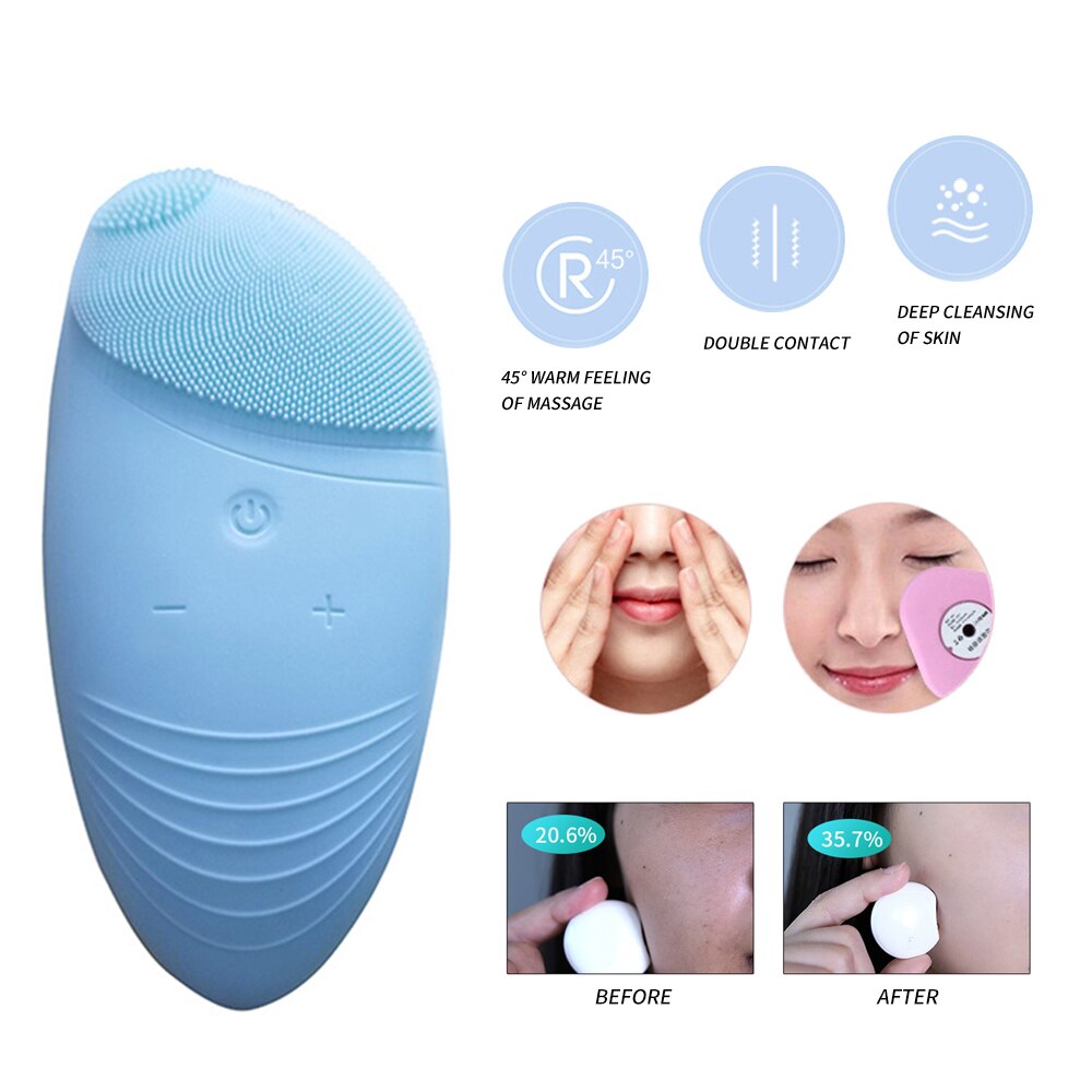 Ad ultrasuoni Elettrico di Vibrazione Del silicone Viso Spazzola di Pulizia Della Pelle di Rimozione di Comedone del Poro più pulito strumento di Pulizia di Massaggio