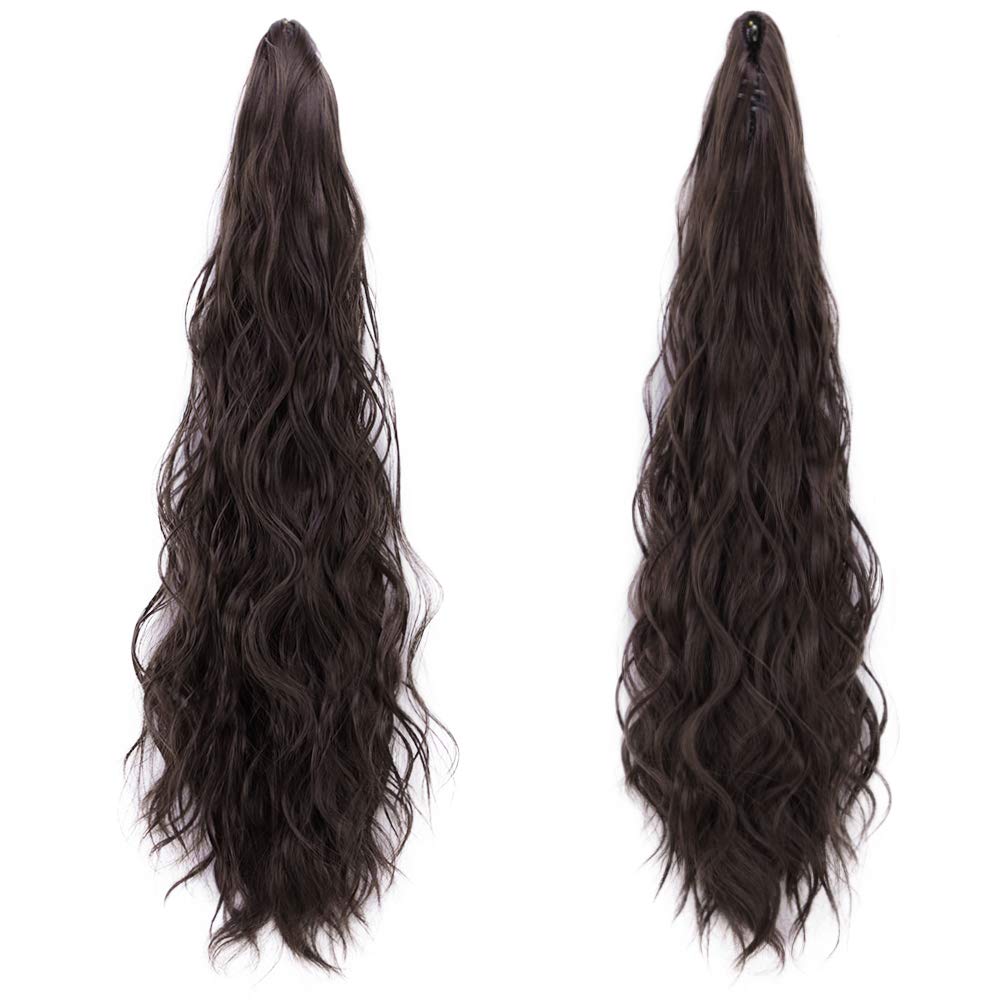 CHARMINGHeat Slip Synthetisch Haar 150g 24inch Golvend Claw Clip in/op Paardenstaart Hair Extensions: deepbrown / 1 PC