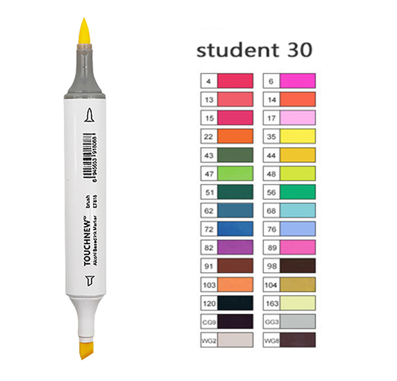 TOUCHNEW-rotuladores artísticos de doble punta para niños y adultos, pincel de Alcohol y cincel para bocetos, 30/40/60/80/168 colores: 30 white colorsB