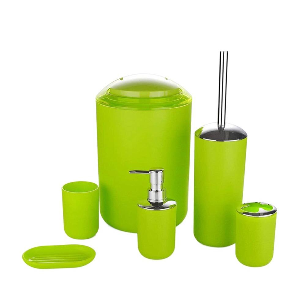 6pcs/set Bathroom Toiletries Practical Plastic Tooth Brushing Holder Mouthwash Cup Soap Box Trash Can Emulsion Bottle: Green