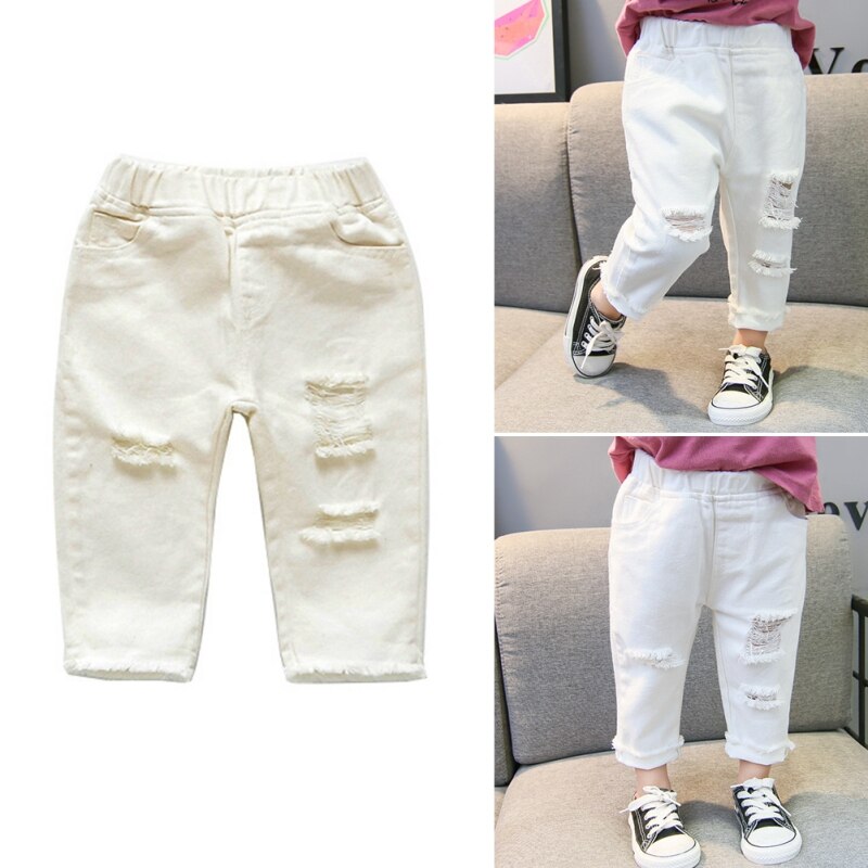 baby gutt gutt jente jeans mellom midje uformelt ensfarget jean hvit til låve 1-7 år