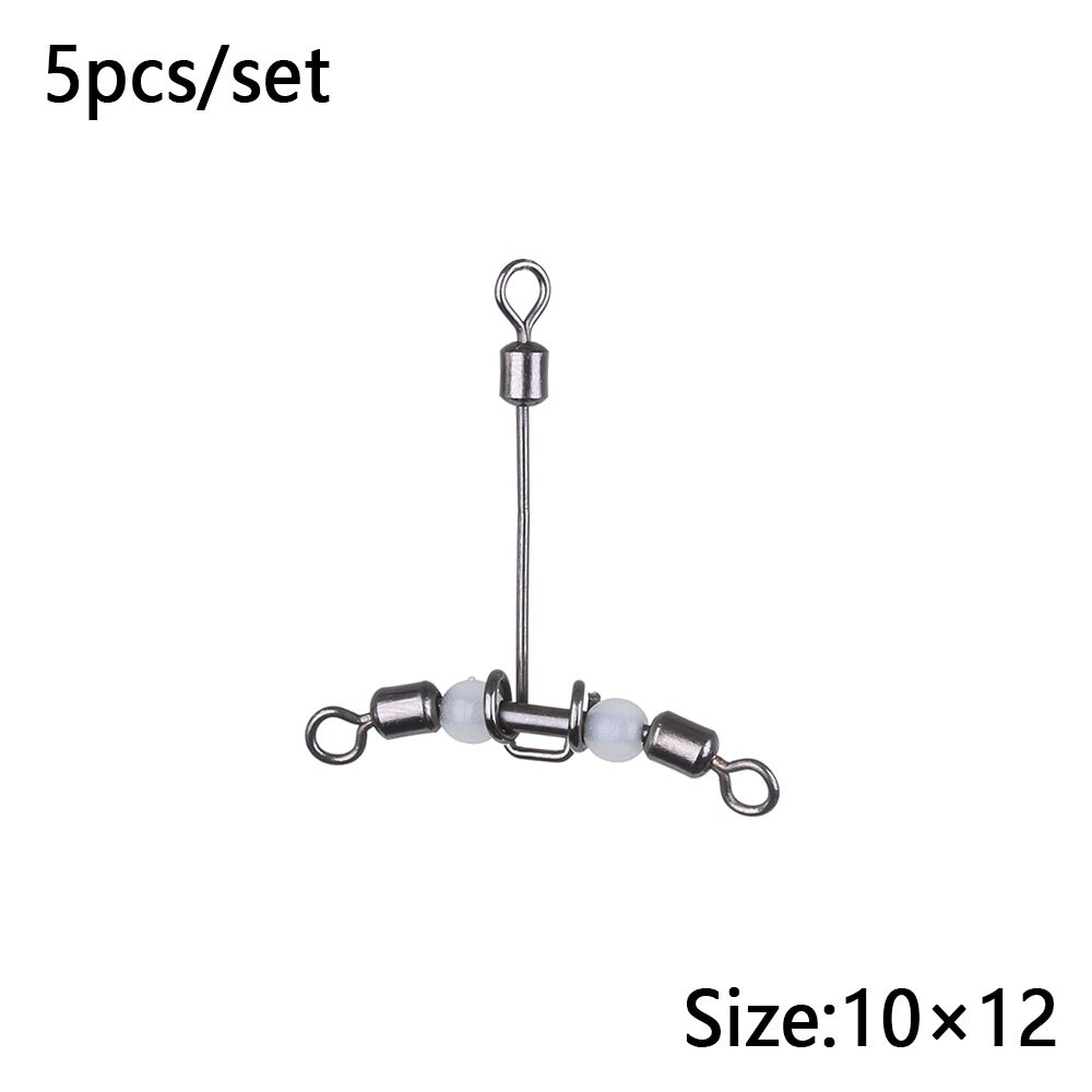 5Pcs Luminous T-Shape Fishing Swivels 3 Way Connector Rolling Swivel With Pearl Trident Wivels Bearing Splitter Brass Barrel: 19 x 18mm