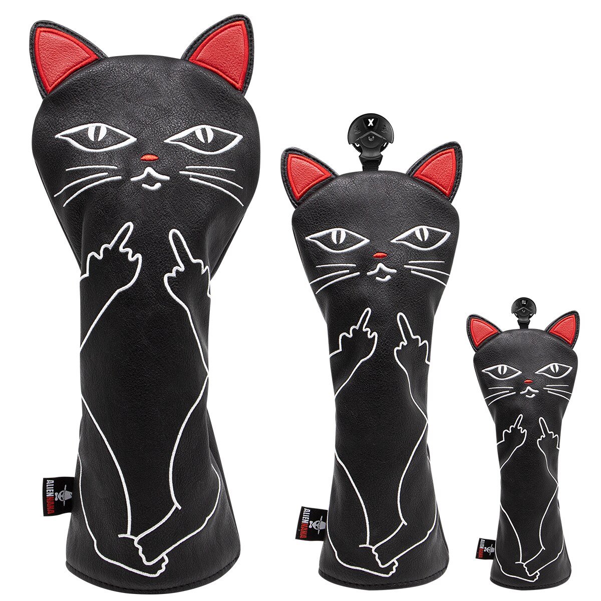 Golf Club Headcover Set Aliennana Zwart Leuke Cool Cat 1 Hout Driver Head Cover Fairway Golf Headcvoer Hybird 3 Stks/set