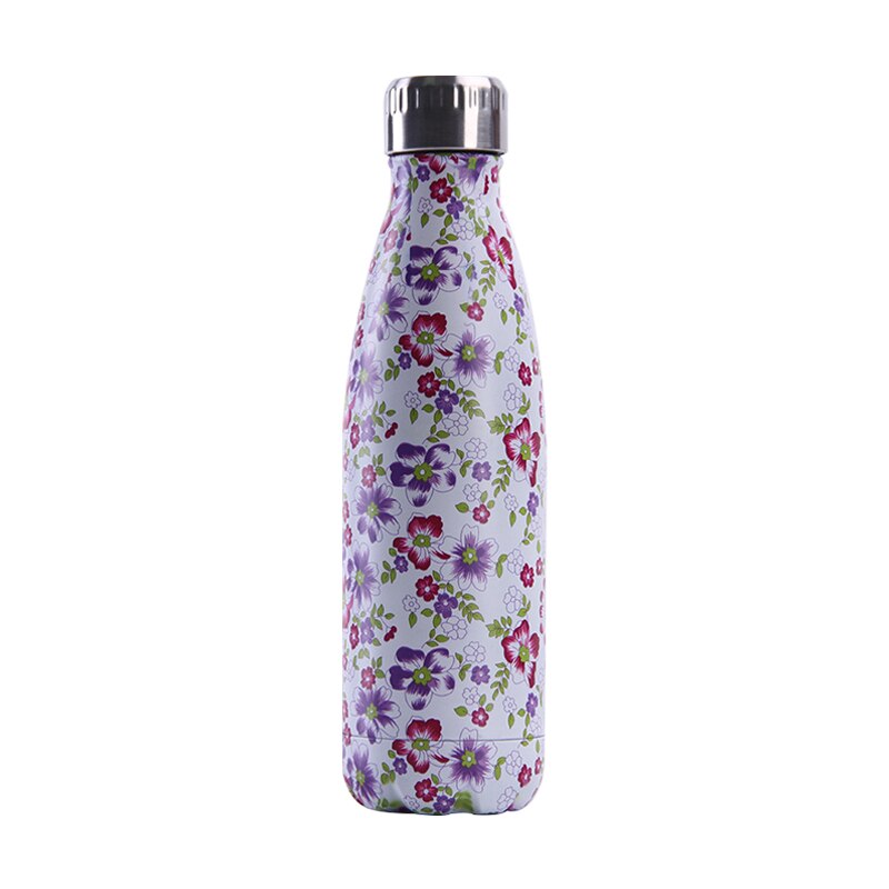Custom logo kukka vesipullo 500ml ruusu ruostumaton teräs eristetty kylmä kuppi olutta kahvi juomapullo termospullo: 500ml / A
