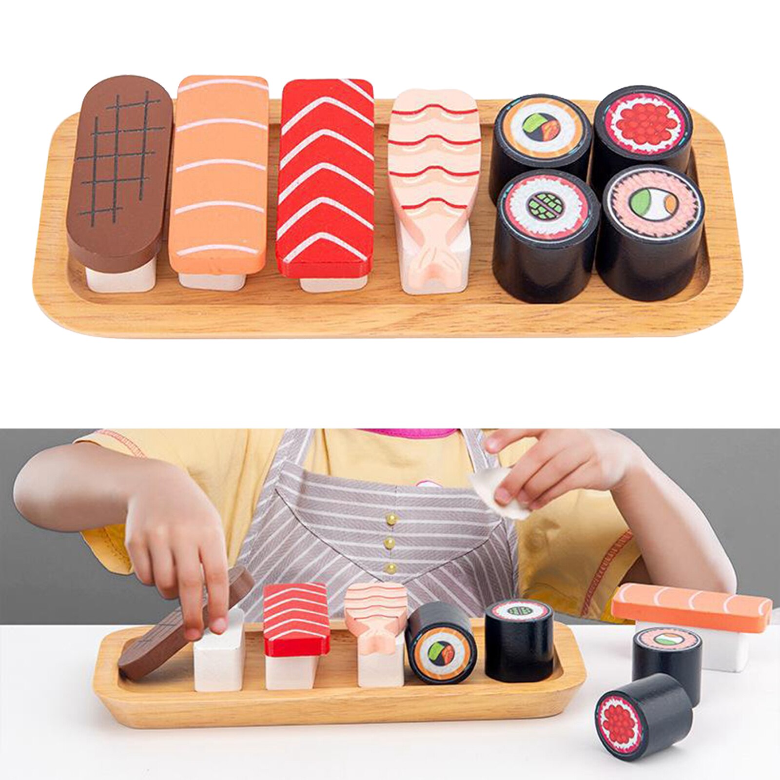 Wood Play Food Toys Mixed Sushi Set Eco-friendly Material Play Role Enjoyable