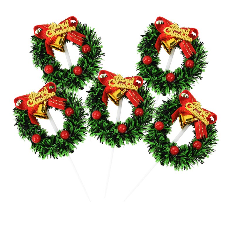 5pcs Christmas Cake Topper Mini Xmas Tree Wreath Shape Cupcake Topper for Merry Christmas Kids Favor Baking Dessert Decoration 7: B02-5pcs