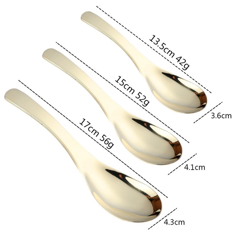 Cuchara de sopa de acero inoxidable 18/8, juego de cubiertos de lujo de mango largo dorado, coreano, para postre, té y café, S, M, L, estilo de corte real, 3 uds.: Imitation Gold-1 Set