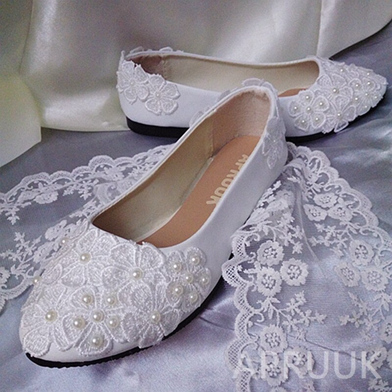 Chaussures plates en dentelle pour femme blanc – Grandado