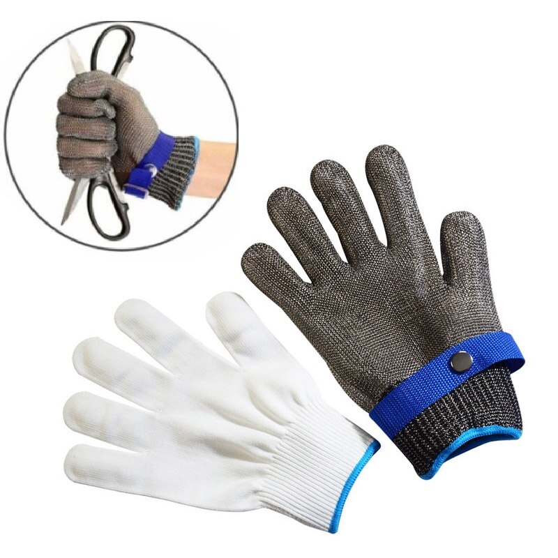 Guantes de trabajo de seguridad, manoplas de malla metálica de acero inoxidable, resistentes a Cortes y cadena, protección de manos