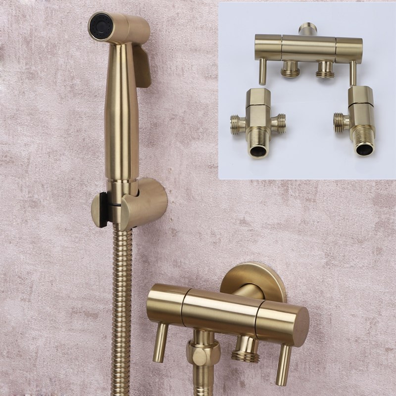 Geborsteld Goud Bidet Kraan Set Badkamer Handdouche Bidet Wc Spuit Hygiënische Douche Bidet Tap Wall Mount Bidet Kraan