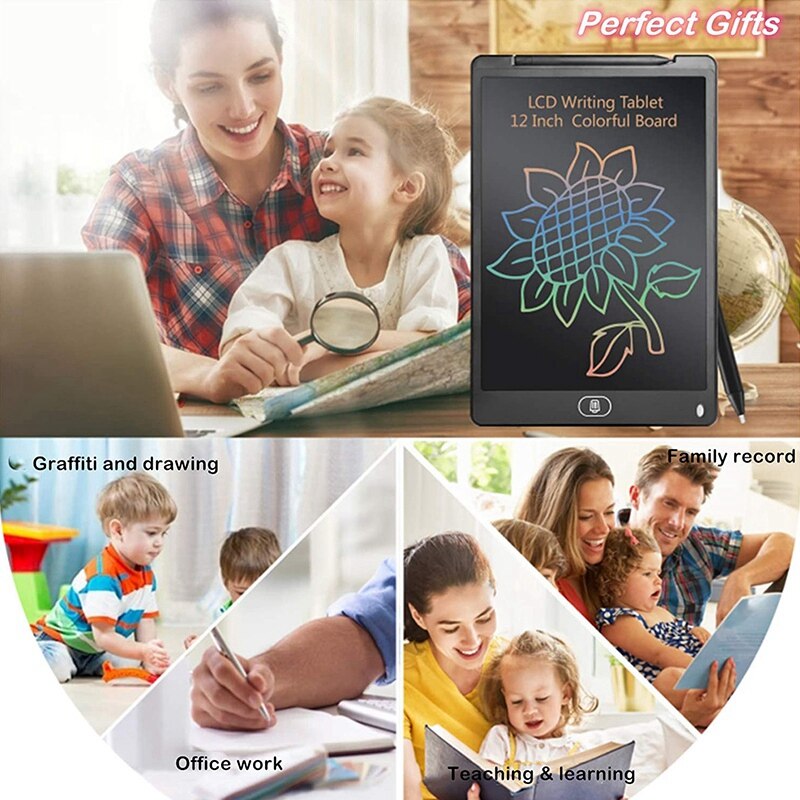 LCD Writing Tablet 12 Inch Colorful Screen Doodle Board Erasable Reusable Drawing Pads Learning Birthday for Kids
