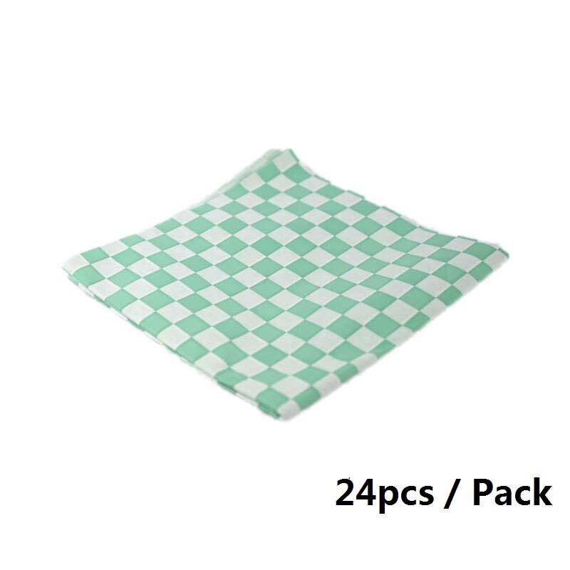 6 stk 10.5 & #39 ;& #39 ; stor rask mat tallerken kurv i plast 24 stk rutete voksbelagt papir middagstallerkener servering matbrett restaurant: 24 grønne papirer