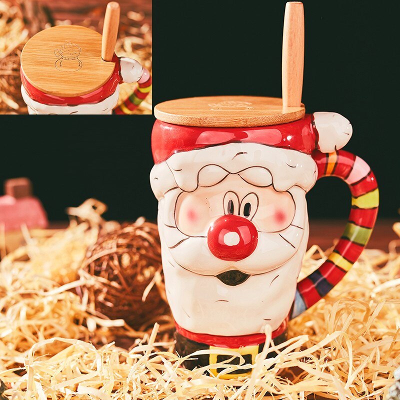 600ml 3D Santa Claus Cartoon Painted Ceramic Cup Coffee Milk Tea Breakfast Mug Home Office Collection Cups Christmas: 2
