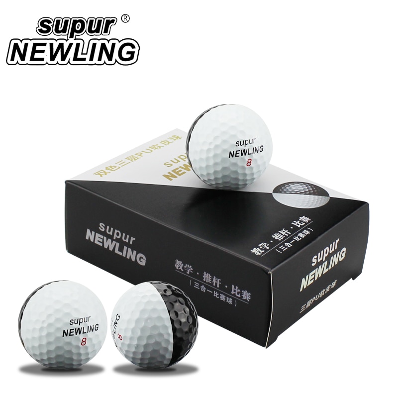 Pelotas de Golf 6 unids/caja, 3 piezas, pelotas de poliuretano Tacto suave, aptas para putters, práctica, línea recta, Color negro y blanco