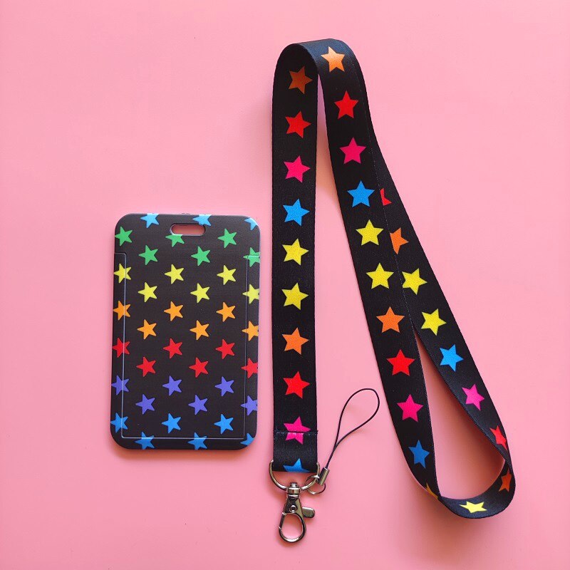 Leuke Ster Patroon Kaarthouder Mooie Neck Strap Lanyards Naam Badge Houder Card Cover Sleutelhanger Voor Kerst Cadeau: long rope card Case