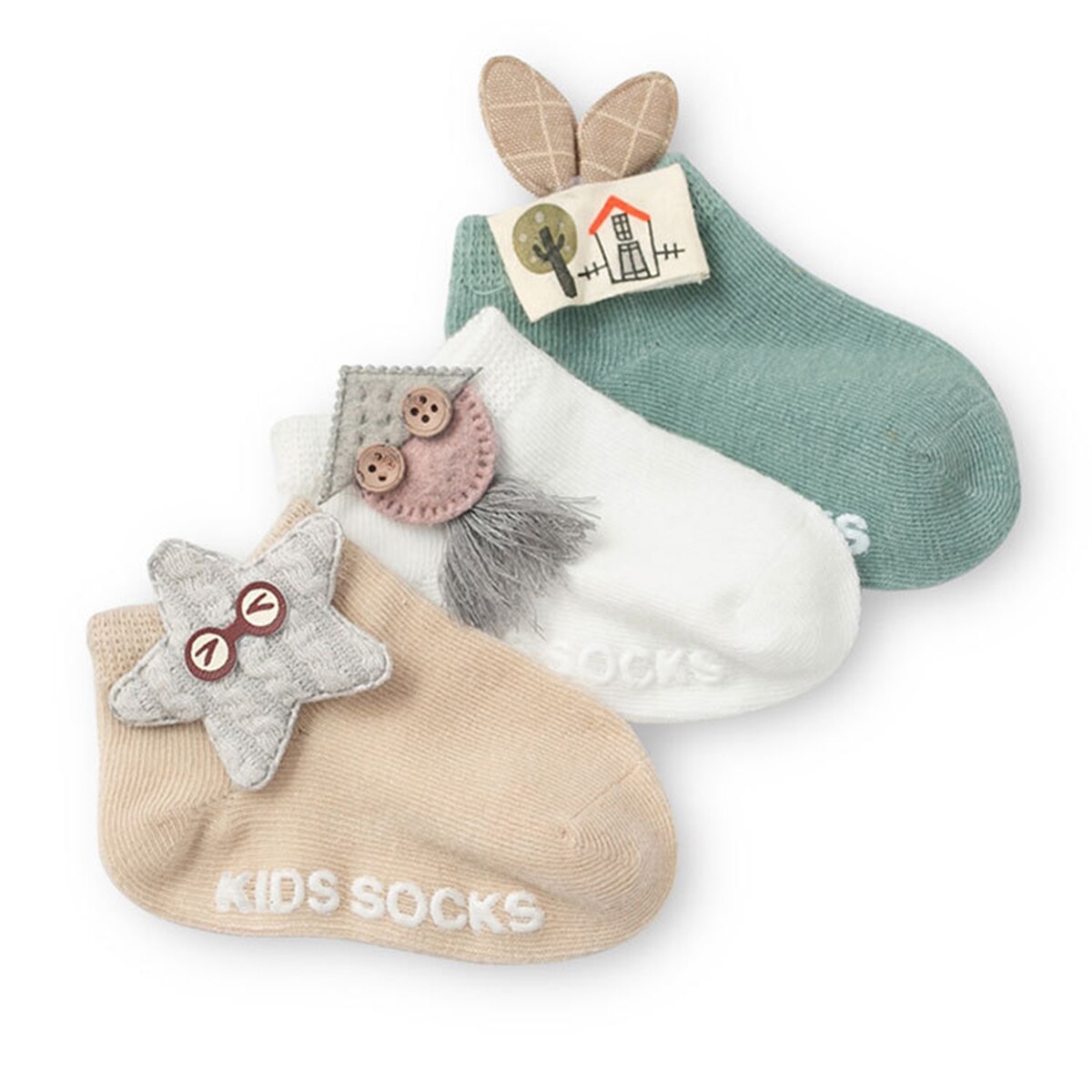 Herfst 3 Paren/set Baby Meisjes Jongens Sokken Leuke Mooie Anti-Slip Ademend Leuke Katoenen Dieren Mode Sokken Korte Buis sokken: D / 1-3T
