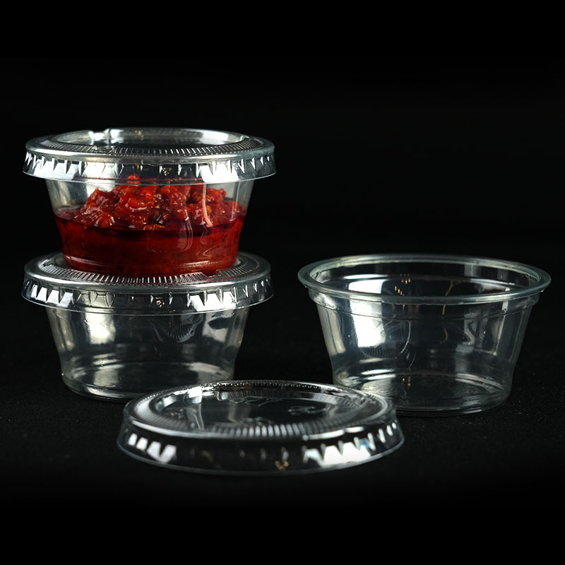 50/100 pièces 2oz Portion tasses avec couvercles jetable en plastique Sauce conteneur boîte salade pansement assaisonnement Mini cuisine organisateur