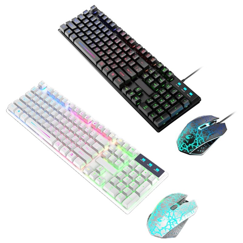 LED Gaming Keyboard and Mouse Combo T13 Rainbow Backlit USB Backlight Mouse,for PC Laptop Computer Game,Work