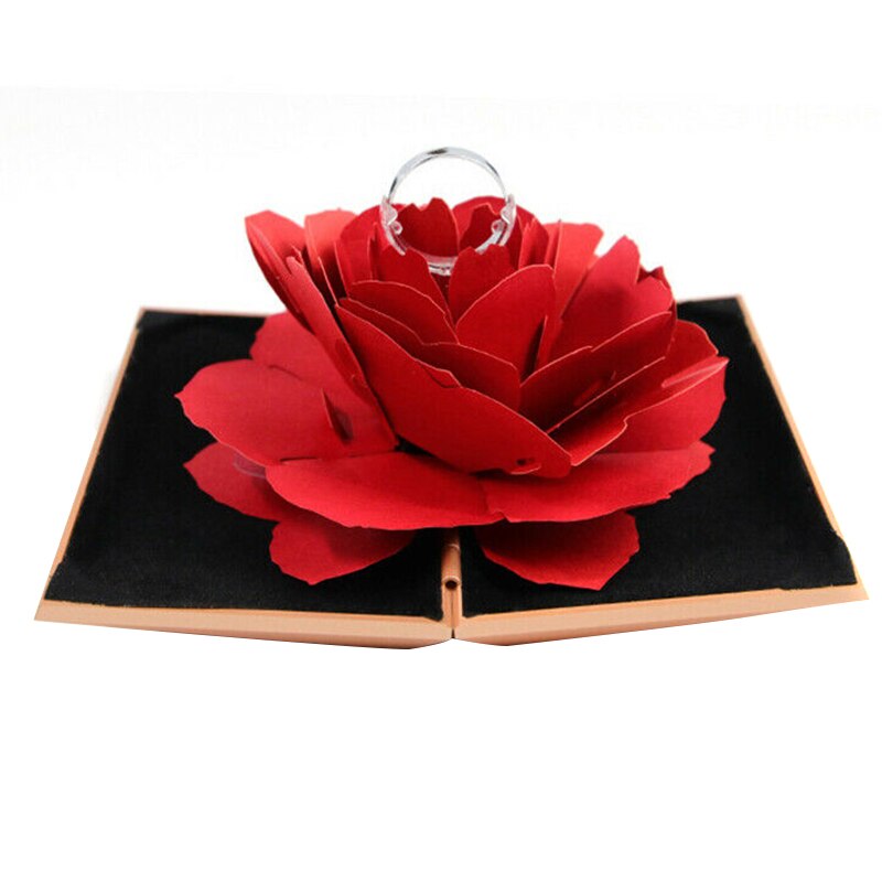 Rotating Rose Ring Box Folding Jewelry Storage Box Case for Proposal Wedding Engagement DTT88