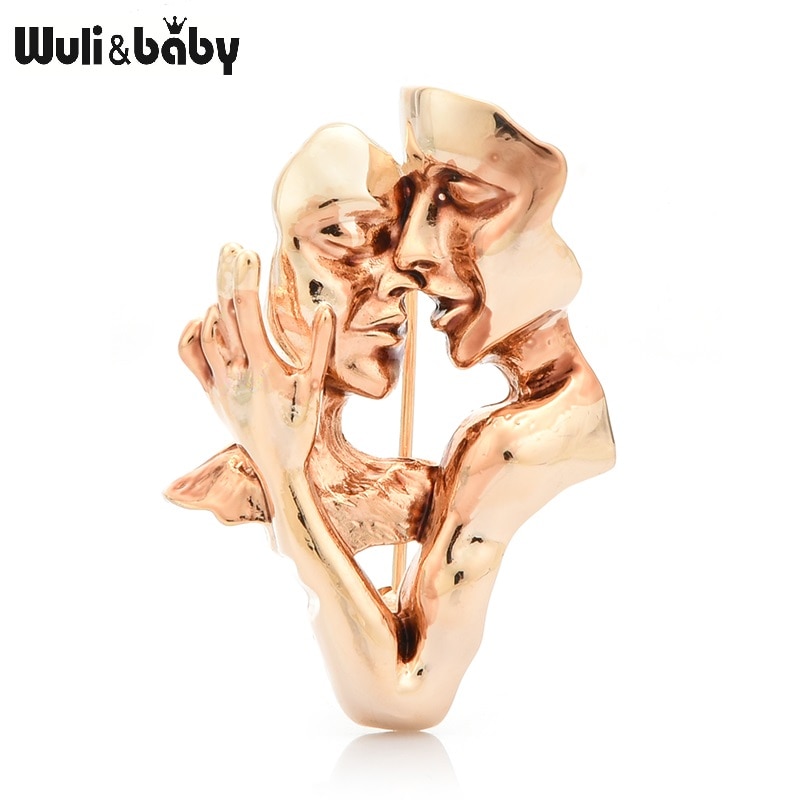 Wuli & baby legering elskere ansigt brocher kvinder kunst kysse person fest afslappet broche pins gfits