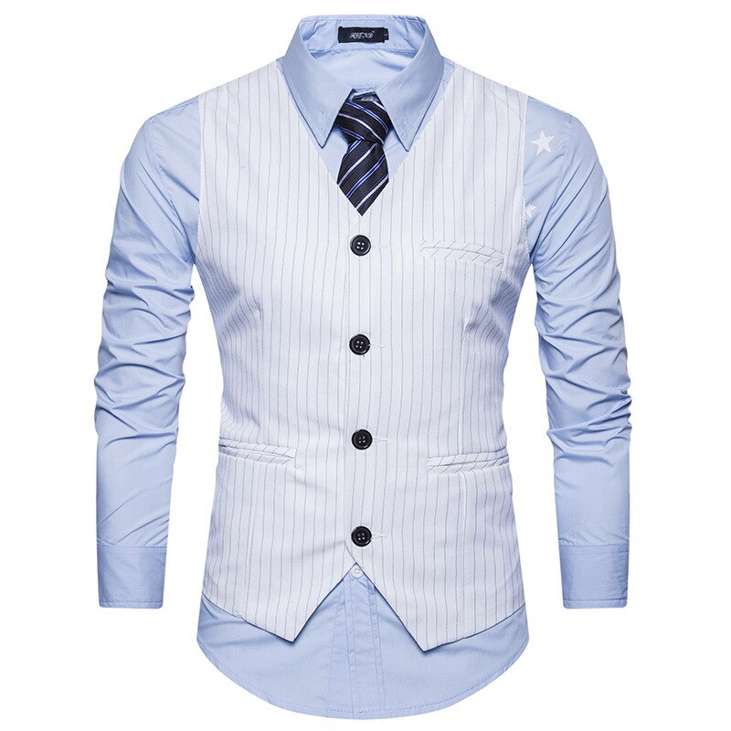 Herre stribet vest enkeltradet afslappet slank jakke business vest vest herre veste herre jakkesæt vest pasform herre
