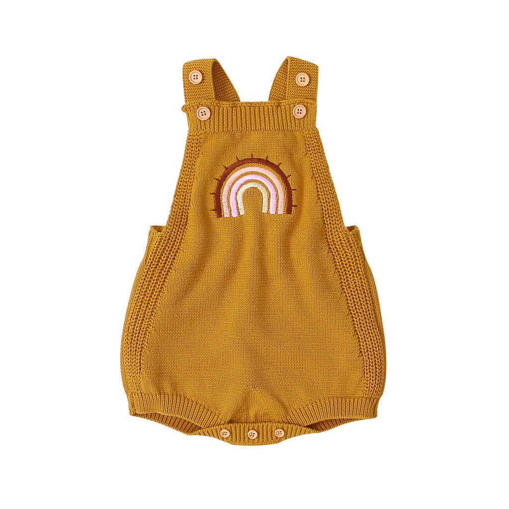 Infant Baby Girls Boys Print Jumpsuit Romper Casual Clothes Children's Sleeveless Rainbow Strap Knitted Romper kids clothes: Khaki / 6M