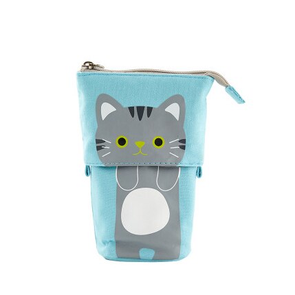 Cartoon kat telescopische etui tas opvouwbare staande houder kinderen etui canvas intrekbare studenten flexibele pennendoos: Blauw