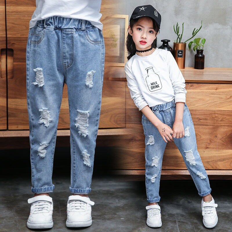 Jeans til piger forår efterår børn ripped jeans børnetøj 2-12y baby drenge piger denimbukser: 11t