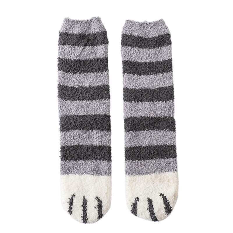 Kvinder vinter tykner fuzzy fluffy hyggelig varm tøfler sokker sød kattepote dyr trykt blødt hjem gulv sovende strømper: D