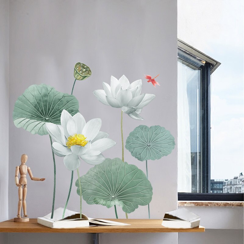 DIY Giant Lotus Flower Wall Art Stickers Living Room Decoration TV Sofa Background Home Decor Wall Cover Posters