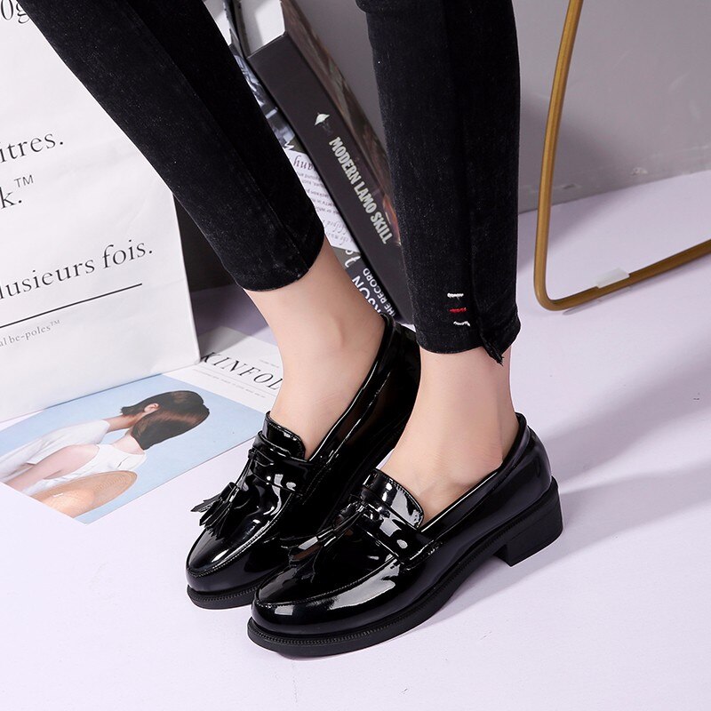 Oxford sko kvinde tyk bund platform frynser kvast kvinder sko loafers kvindelige lejligheder lak læder slip on dame sko