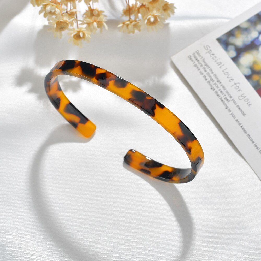 Acrylic Leopard Resin Bangles Bracelets for Women Girls Colorful Cuff Open Bangles 6mm Width Jewelry Party