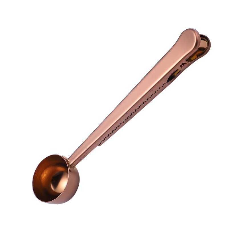 Cuchara de café con mango largo y Clip para cocina, suministro de leche en polvo, condimentos líquidos, cucharas medidoras de buen sellado: rosegold