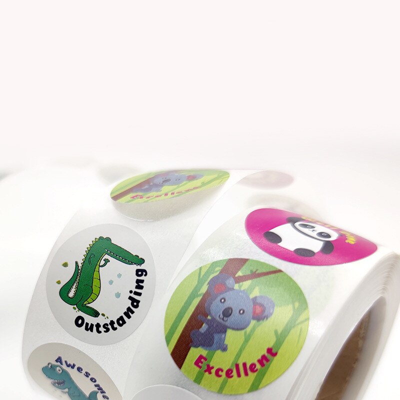 2.5cm 500pcs Cartoon Animals Stickers Cute Words Reward Stickers for Teacher Encourage Student Round Reward Sticker for Kid