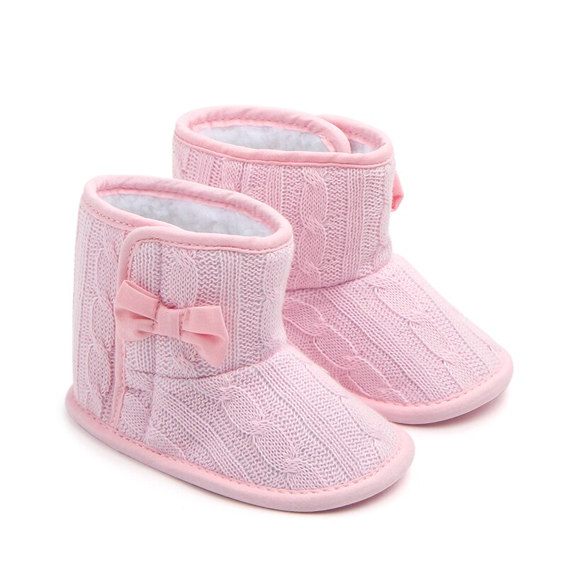 Patpat Winter Baby Peuter Meisje Solid Strik Decor Gebreide Furry Schoenen Voor Peuter Meisje Snowboots: Pink / Toddler US 4