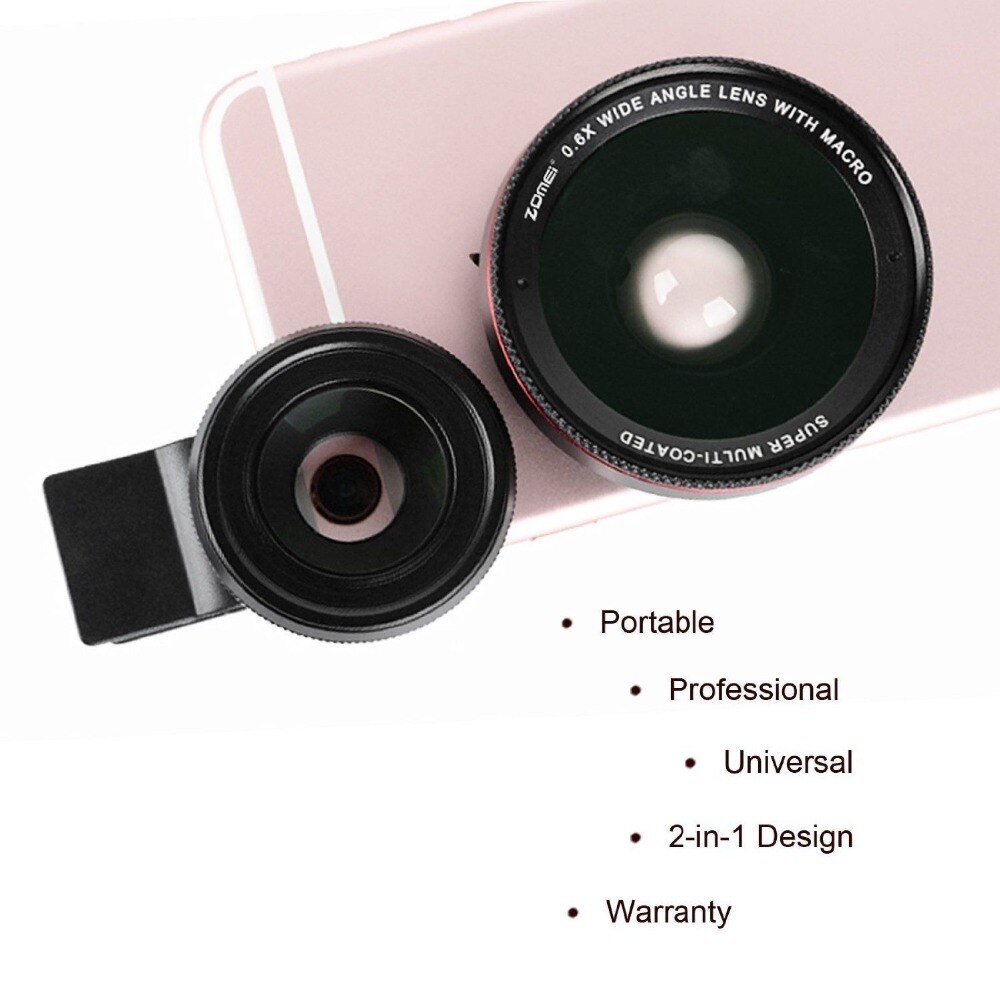 Zomei 0.6X obiektyw szerokokątny z klipsem 37mm makro telefon komórkowy obiektyw 2 w 1 uniwersalny dla iphone 7/7s Samsung android ios telefony