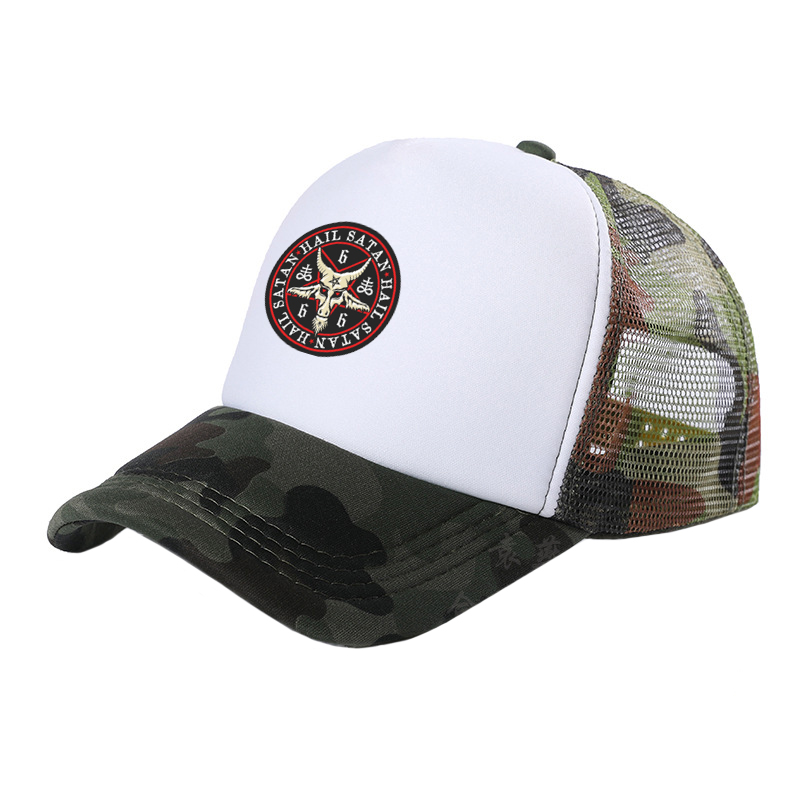 Hail Satan 666 Baphomet pentagramme casquette de camionneur hommes pendentif rouge chèvre chapeau casquette de Baseball Cool été unisexe maille Net casquettes: Violet
