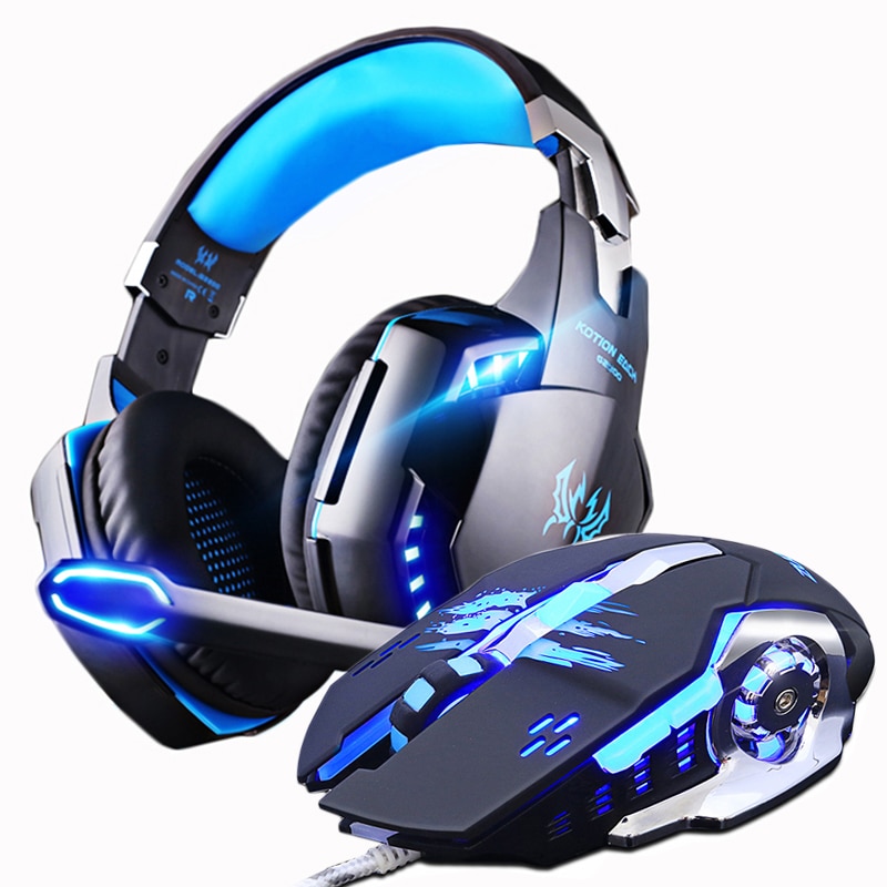 Gaming Headset Casque Headphones Deep Bass Stereo Earphones with Microphone +Gaming Mouse Mice 3200 DPI combination LED Lights
